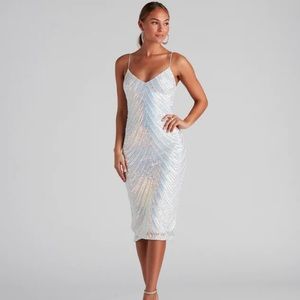White Formal Sequin Midi Dress